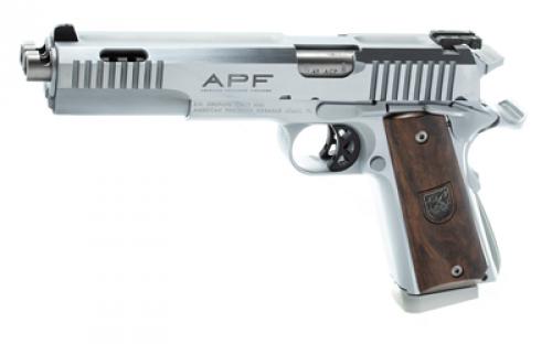 American Precision Firearms Prismatic, Dueller, 1911, Semi-automatic, Single Action, Double Barrel, Steel Framed Pistol, 45ACP, 5 Barrels, Brushed Finish, Stainless Steel, Wood Grips, 7+7 Rounds, 2 Magazines, BLEM (Damaged Grip) AFDP-45-SS-14