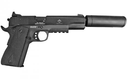 American Tactical 1911 ADOP, Semi-automatic, Metal Frame Pistol, Full Size, 22LR, 5 Threaded Barrel, Alloy, Blued Finish, Polymer Grips, 10 Rounds, Faux Suppressor GERG1911ADOP
