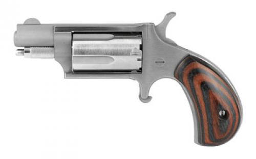 North American Arms Mini Revolver, Single Action, 22WMR, 1.125 Barrel, Steel Frame, Stainless Finish, Red/Black Wood Grips, Fixed Sights, 5Rd NAA-22MS-GRB