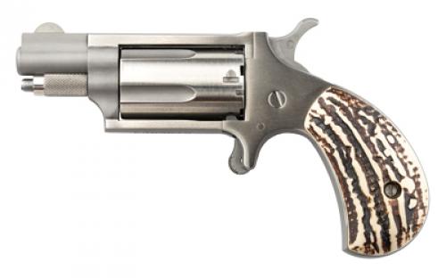 North American Arms Mini Revolver, Single Action, 22WMR, 1.125 Barrel, Steel Frame, Stainless Finish, Imitation Stag Grips, Fixed Sights, 5Rd NAA-22MSGSTG