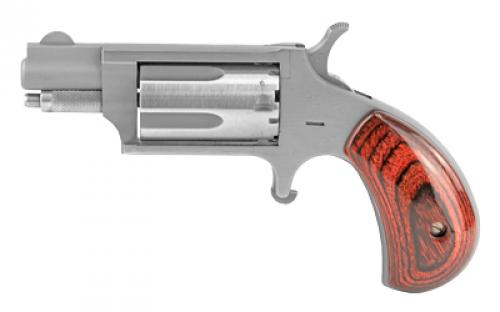 North American Arms Mini Revolver, Single Action, 22WMR, 1.125 Barrel, Steel Frame, Stainless Finish, Wood Grips, Fixed Sights, 5Rd NAA-22MS