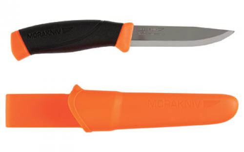 Morakniv Companion Fixed Blade Knife, Stainless Steel Blade, Orange and Black Rubber Handle, Orange Sheath, 4.1 Blade and 8.5 Overall Length M-12090