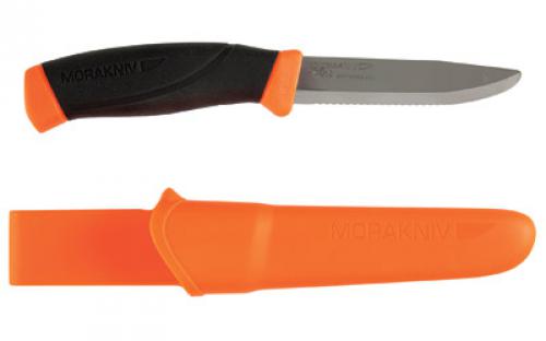 Morakniv Morakniv Companion Rescue Fixed Blade Knife, Stainless Steel Serrated Blade with Blunt Tip, Orange and Black Rubber Handle, Orange Sheath, 3.9 Blade and 8.4 Overall Length M-12213