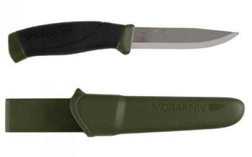 Morakniv Companion Fixed Blade Knife, Stainless Steel Blade, Military Green and Black Rubber Handle, Military Green Sheath, 4.1 Blade and 8.5 Overall Length M-12215