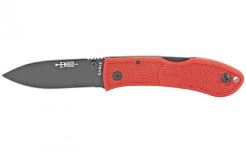 KABAR Dozier D2 Folding Hunter, Folding Blade, 3 BladeLength, 7.25 Overall Length, Matte Finish, Black Blade, Plain Edge, Drop Point, D2 Steel, Red Zytel Handle, Reversible Pocket Clip, Thumb Stud 4062RD