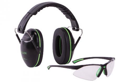 Allen Gamma Junior Earmuff & Glasses Combo, Black/Green Plastic, NRR 23 Rated, Anti-fog/Clear Lenses, Adjustable, Foldable 2325