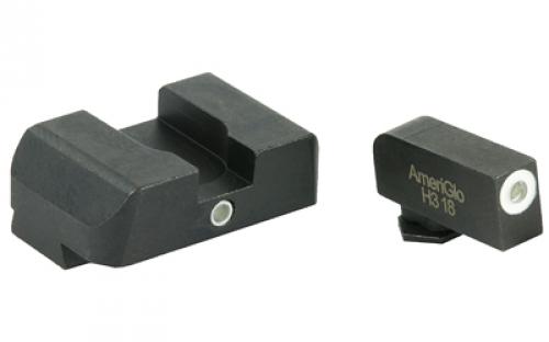 AmeriGlo I-Dot, Sight, 2 Dot, Fits Glock 17,19,22,23,24,26,27,33,34,35,37,38,39, Green w/White Outline, Front/Rear GL-101