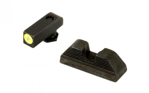 AmeriGlo UC, Sight, Fits Glock 42 and 43, Green Tritium LimeGreenLumi Outline Front Black Serrated Round Notch Rear GL-352