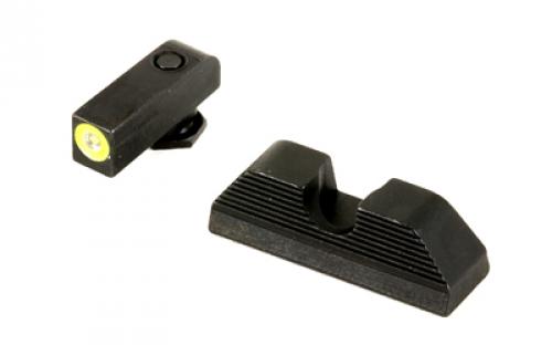 AmeriGlo UC, Sight, Fits Glock 17,19,22,23,24,26,27,33,34,35,37,38,39, Green Tritium LimeGreenLumi Outline Front Black Serrated Round Notch Rear GL-354