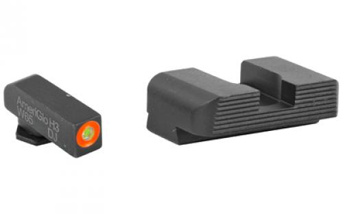 AmeriGlo Hackathorn, Sight, For Glock 17/19/22/23/24/26/27/33/34/35/37/38/39, Front/Rear, Green Tritium Orange Outline Front, Black Serrated Rear GL-433