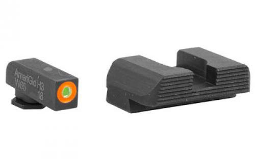 AmeriGlo Hackathorn, Sight, For Glock 43 and 43, Front/Rear, Green Tritium Orange Outline Front, Black Serrated Rear GL-436