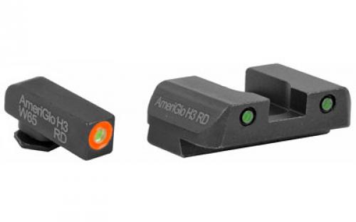 AmeriGlo Spartan Tactical Operator Sights for Glock 17,19,22,23,24,26,27,33,34,35,37,38,39, Green/Green, ProGlo Front Sight w/ Orange Outline, Pro-Operator Tritium Rear GL-446