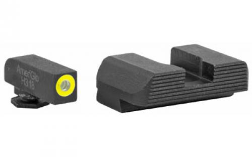 AmeriGlo Protector, Sight, Fits Glock 17,19,22,23,24,26,27,33,34,35,37,38,39, Green Tritium LimeGreenLumi Round Outline Front Black Serrated Rear GL-701