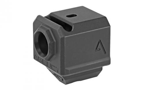 Agency Arms Gen3 Compensator, Features a single top venting port and a front sight hole, Two set screws with an Allen Wrench and a vial of Rockset are included in package, Compatible with the Glock 17/19/34, Standard 1/2 x 28 thread pitch, Black finish 417S-G3-BLK