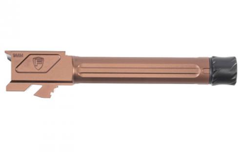Fortis Manufacturing, Inc. Match Grade Barrel, Threaded Fluted Barrel, 9MM, 4, Fits Glock 19 Gen 1-5 and 19X, Copper Finish, Threaded, Titanium Copper Nitride FM-G19-TB-CPPR