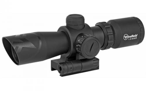 Firefield Barrage Rifle Scope, 1.5-5X32, Black Finish, Class IIIA Red Laser, Illuminated Red/Green Mil-Dot Reticle, 2-Piece Mount FF13062