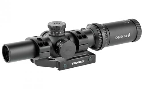 Truglo OMNIA Rifle Scope, 1-4X24mm, 300mm Main Tube, Illuminate A.P.T.R. (All Purpose Tacticle Reticle), APTUS-M1 One Piece Mount, Throw Lever, Black Finish TG8514TLR