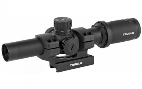 Truglo TRU-BRITE 30, Rifle Scope, 1-6X24mm, 30mm, Power Ring Duplex Mil-Dot Illuminated Reticle, 1/2MOA, Matte Finish, Includes 1 Piece Base, 2 Pre-Calibrated BDC Turrets in .223 (55 Grain) and .308 (168 Grain), and Throw Lever TG8516TL