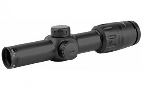 US Optics SVZ Rifle Scope, 1-6X24mm, 34mm Main Tube, SVS MIL Scale Reticle with Red Dot, Second Focal Plane, 2/10 MIL Adjustments, 2 MOA, Black Finish SVS 1-6x